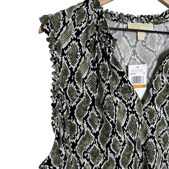 Michael Kors 3X Plus Olive Green Snake Print Midi Stretch Dress Sleeveless Vneck - Picture 5 of 12